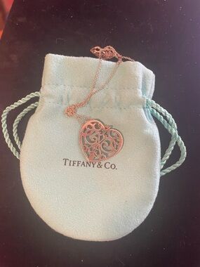 Tiffany & Co. Sterling Silver Enchant Filigree Heart Pendant Necklace. Vintage